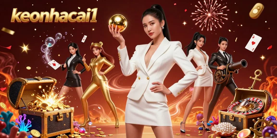 Engage with keonhacai1's vibrant casino scene featuring a stylish Asian woman posing with a golden roulette ball.