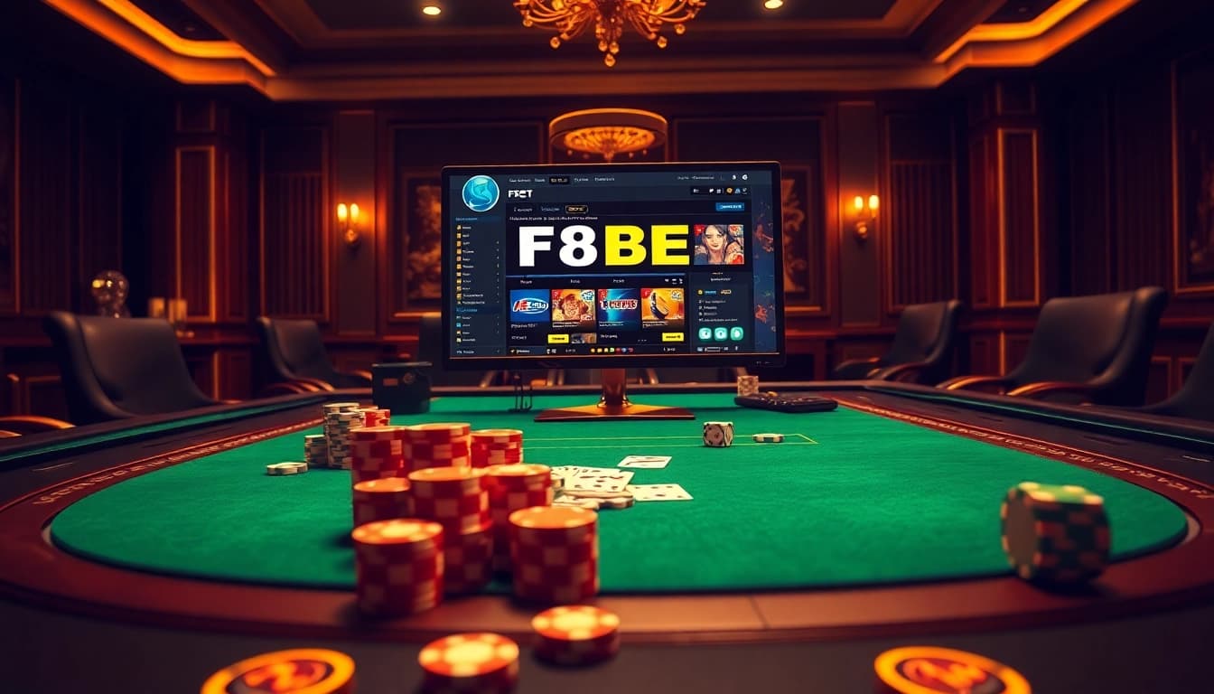Experience the excitement of F8BET with colorful casino elements and a vibrant online interface.