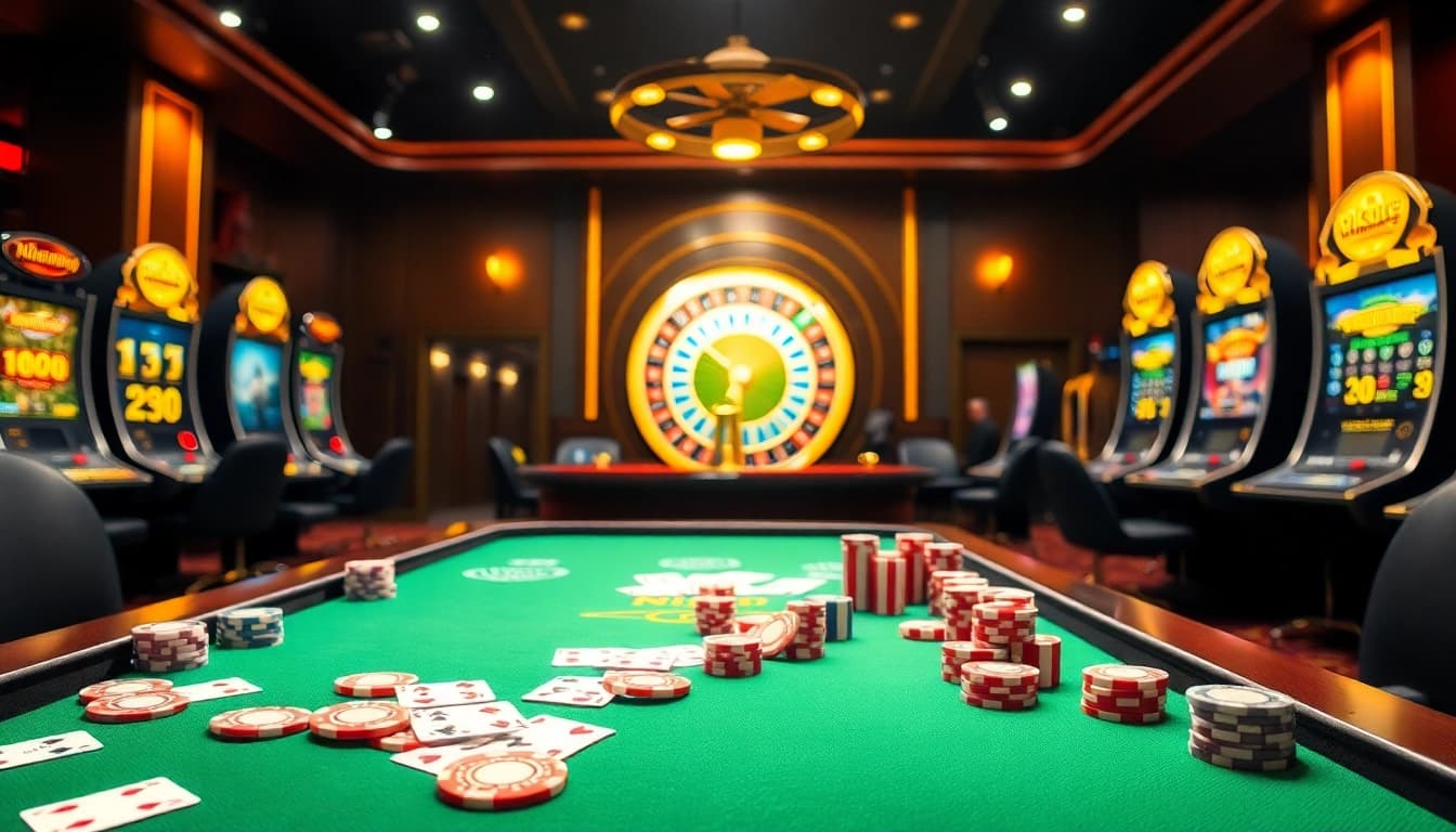 Rikvip gaming experience with vibrant casino tables, lively gameplay, and winning atmosphere.