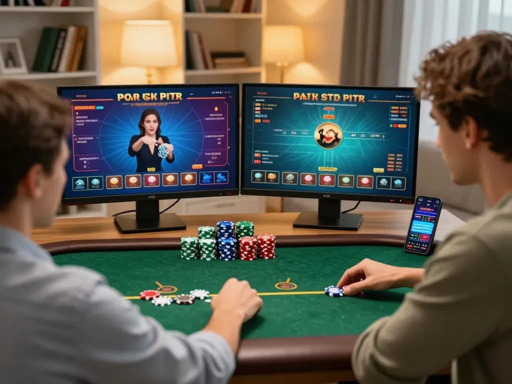 Participating in an exciting online poker game at https://98winn.net/ with vibrant chips and engaging interface.