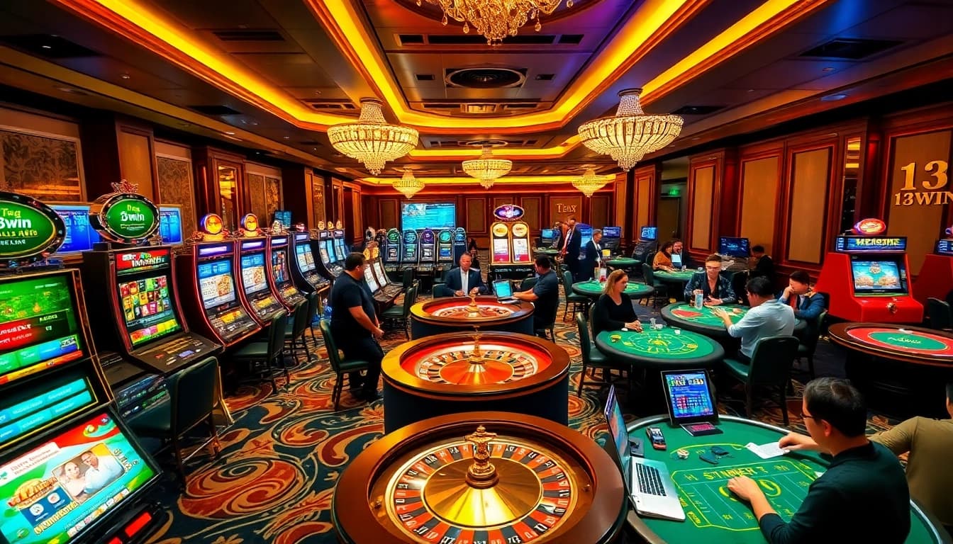 Players winning big at 13win casino tables with vibrant games and excitement.