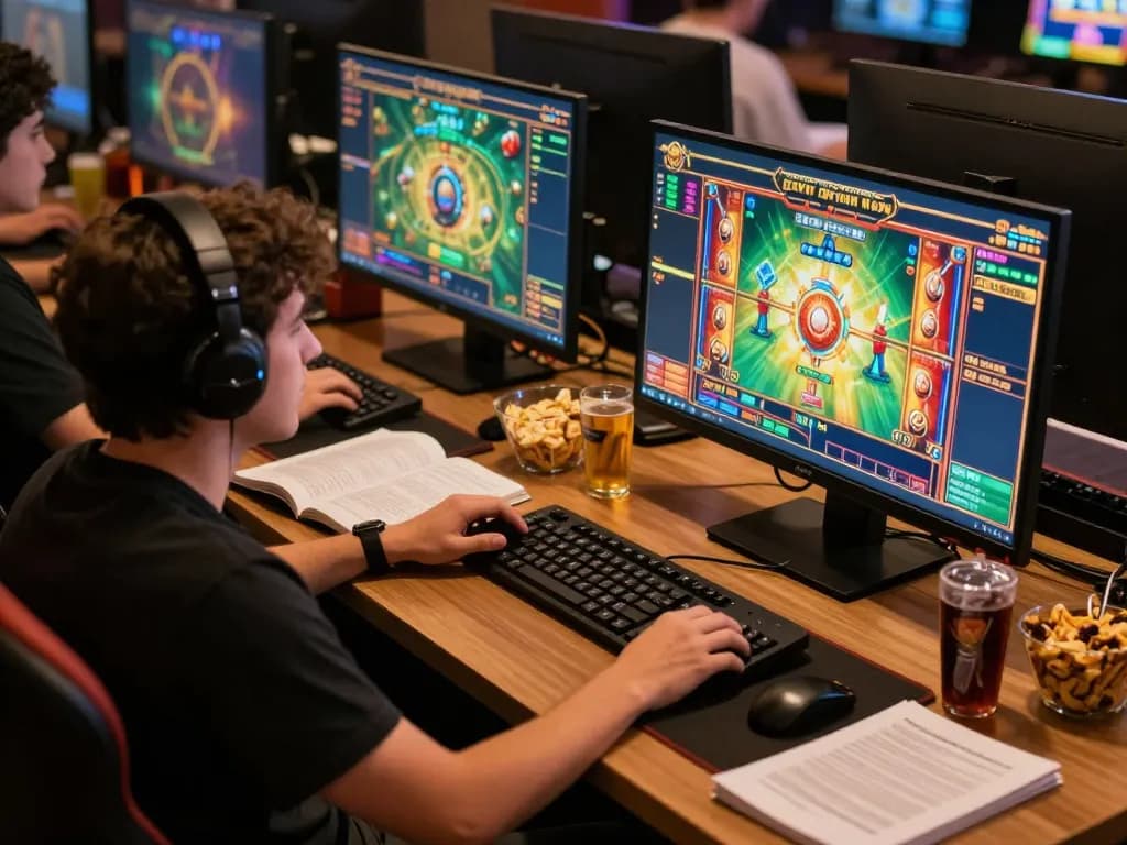 Engaging in LGOSUPER slot games with multiple screens displaying vibrant graphics and gaming strategies.