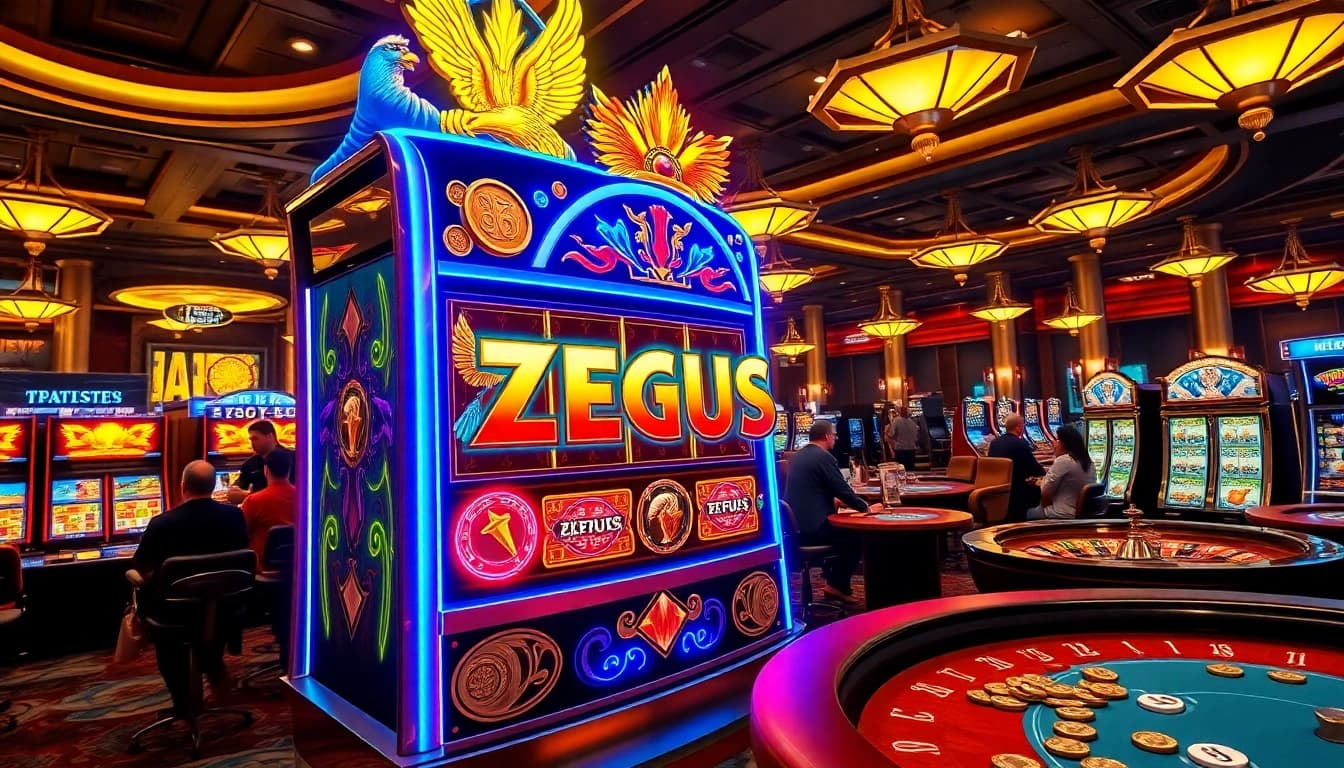 Rasakan kegembiraan slot zeus di setting kasino mewah dengan warna-warna cerah dan gameplay dinamis.