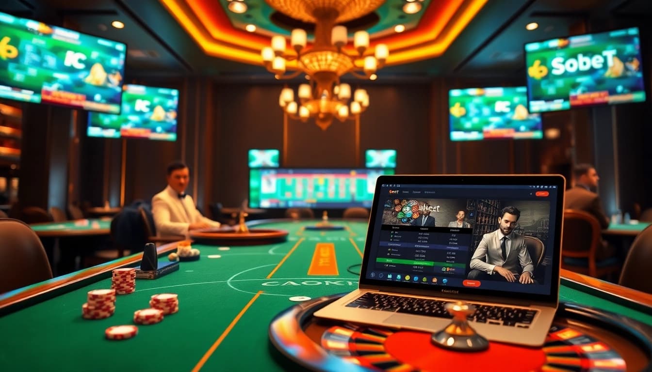 Engage with sbobet login indonesia at a luxurious casino table featuring professional dealers and high-quality gambling elements.