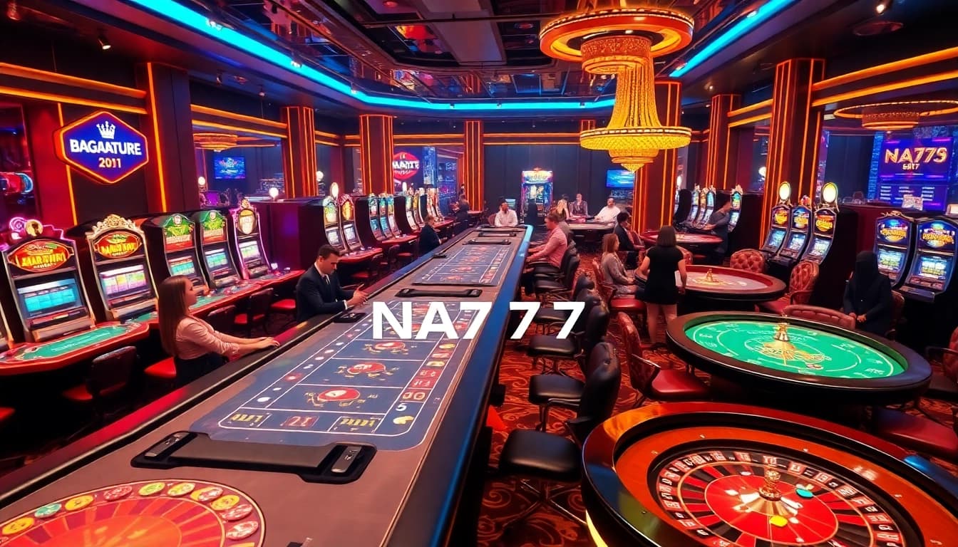 NA777 players engaging in thrilling casino games with professional dealers and vibrant atmosphere.
