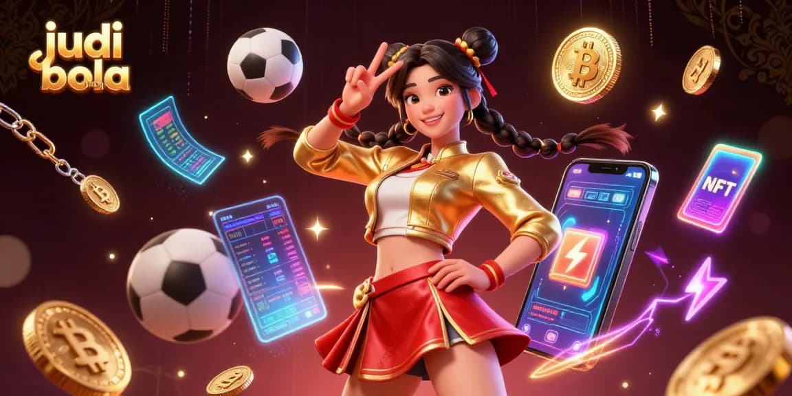 Engage with judi bola online in a vibrant scene of betting excitement and crypto elements.