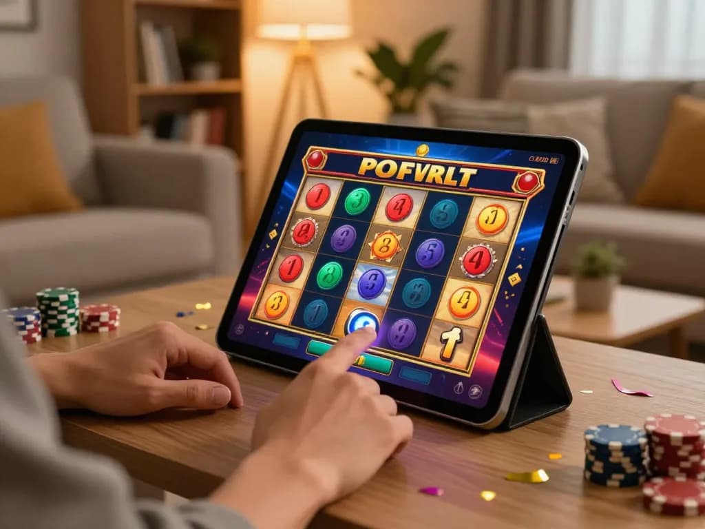 Player engaging in a virtual slot game on a tablet, celebrating a win with XX 88.