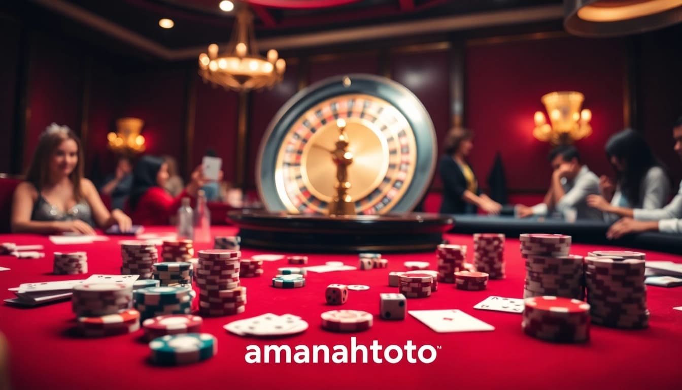 Engage in thrilling games at amanahtoto, featuring luxury casino tables and professional players.
