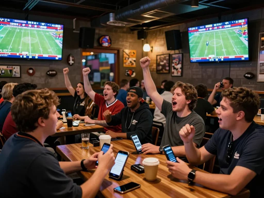 bóng đá trực tuyến kèo nhà cái enthusiasts intensely discussing betting strategies in a lively sports bar