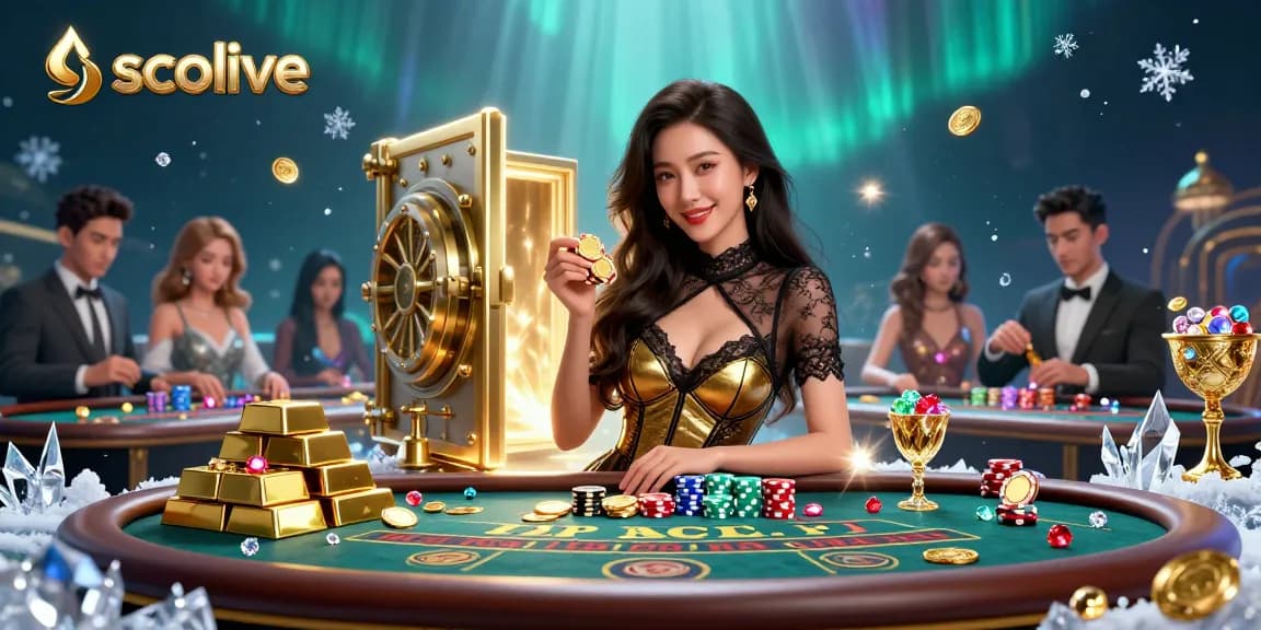 Socolive delivers high-stakes casino excitement with a glamorous scene of a beautiful player at a baccarat table.