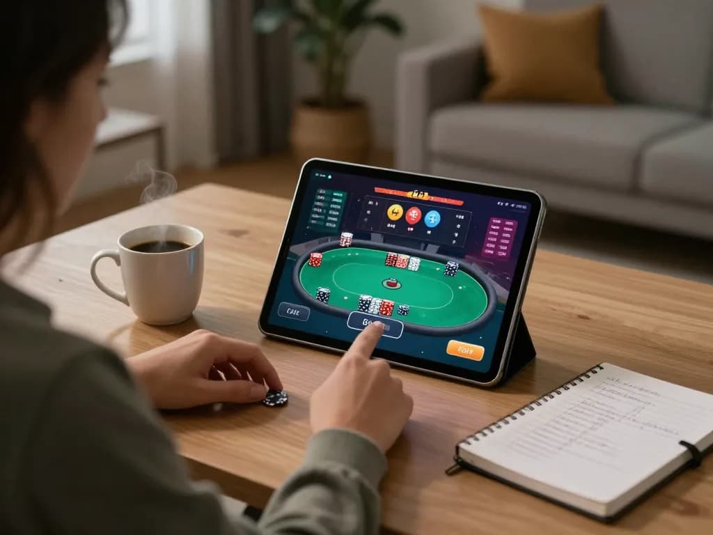 Engaging in online gambling with a focus on đăng nhập goal123 using a tablet in a cozy home setting.