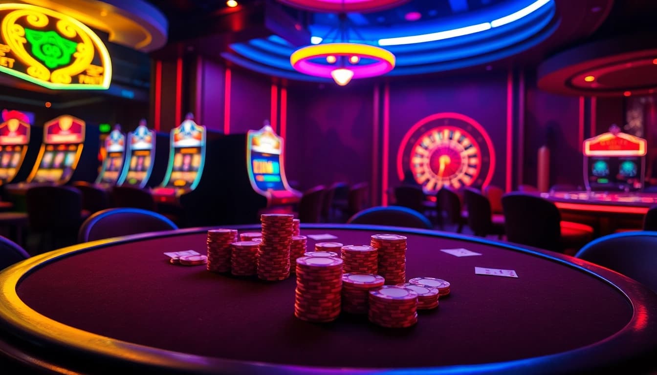 The hidden wiki 2026 showcases a vibrant casino table with exciting card games, poker chips, and a roulette wheel.