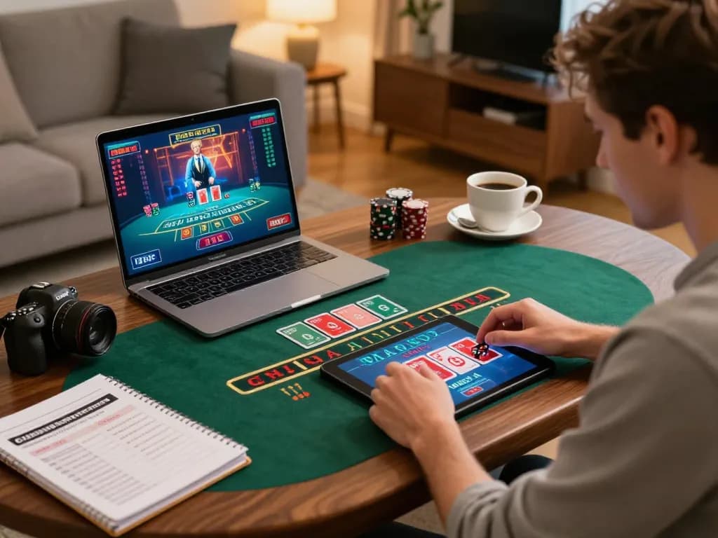 Person enjoying an online gambling session with lclc88 tablet at home, showcasing strategy and engagement.