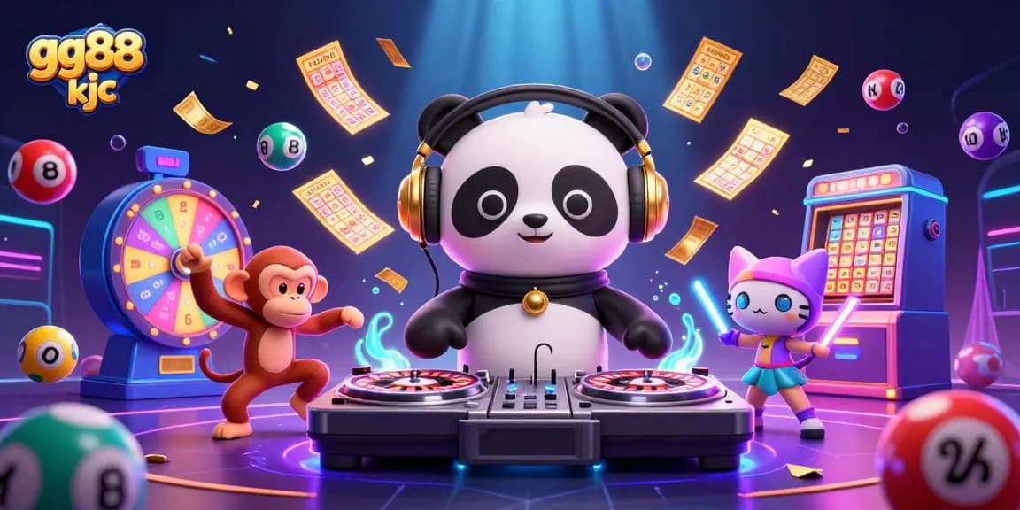 Engage in thrilling fun at gg88 kjc with vibrant gaming featuring a DJ panda and colorful lottery elements.