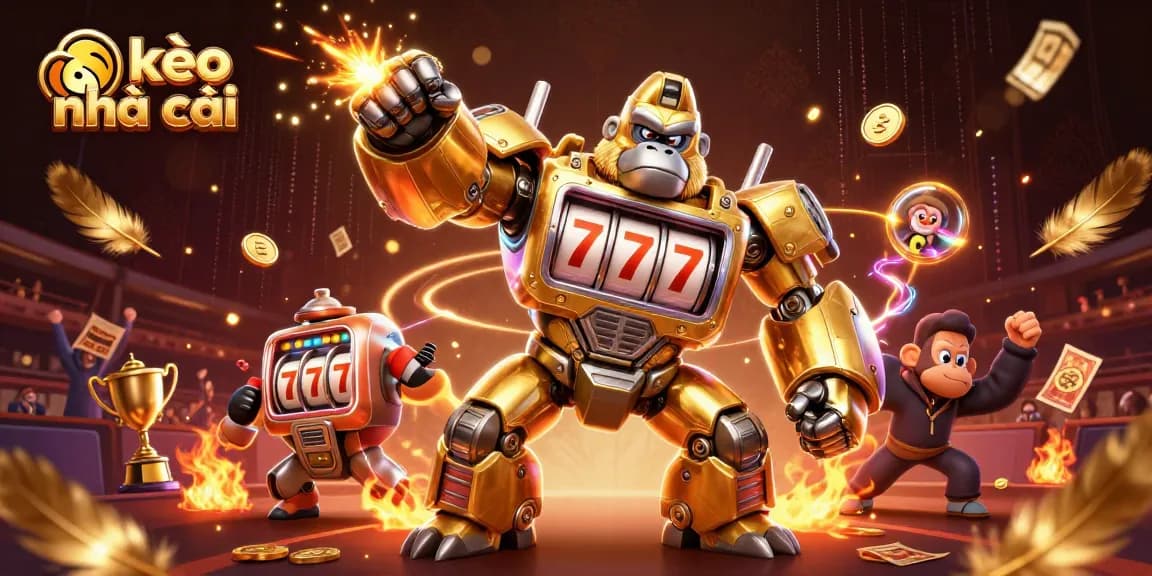 Experience the thrill of kèo nhà cái with a dynamic 3D golden gorilla mech and betting excitement.