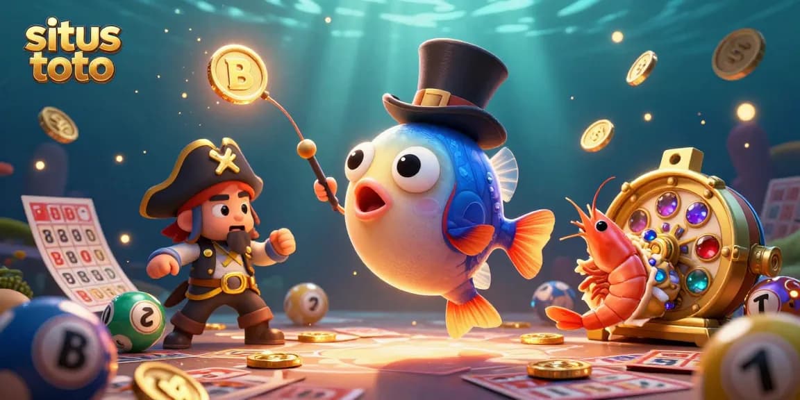 Engage in situs toto's vibrant lottery with dynamic illustrations of gambling characters and elements.