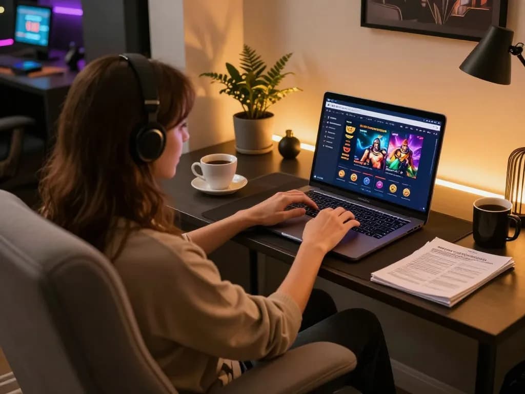 Engaging in online gambling at 123bmvp with a stylish setup and strategic notes.