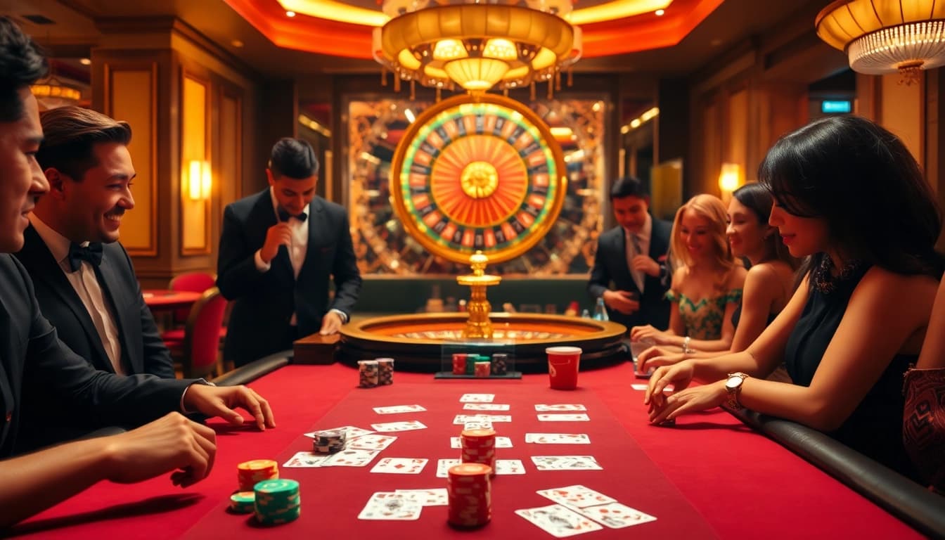 Engage in thrilling gameplay at https://dh88.video/ with vibrant poker chips and a luxurious casino setting.