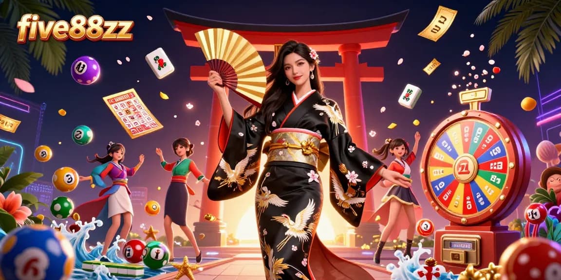 Play lottery and win big at five88zz with vibrant balls and exciting casino elements in the scene.