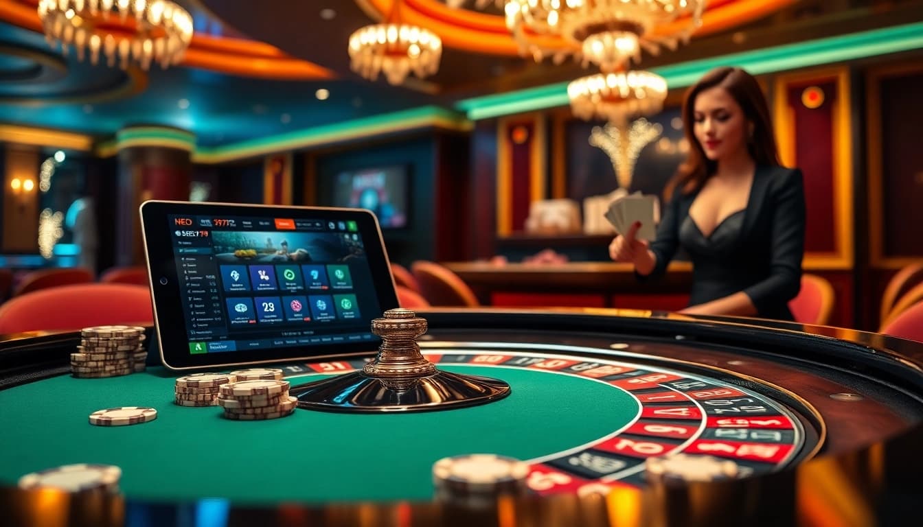 Exciting gambling scene at NEO79 with luxurious roulette and poker action.