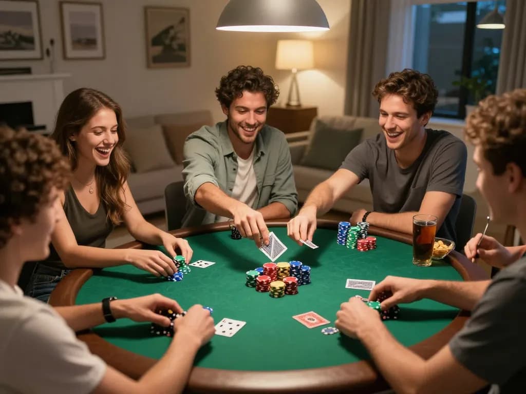 Friends enjoying an engaging MPOID poker game night with vibrant chips and lively atmosphere.