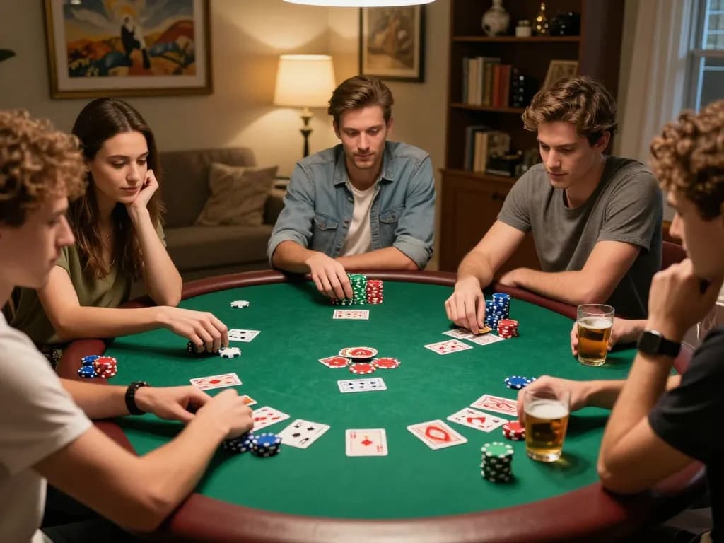 Friends enjoying a dynamic poker game, featuring dinamit4d strategies and colorful chips.