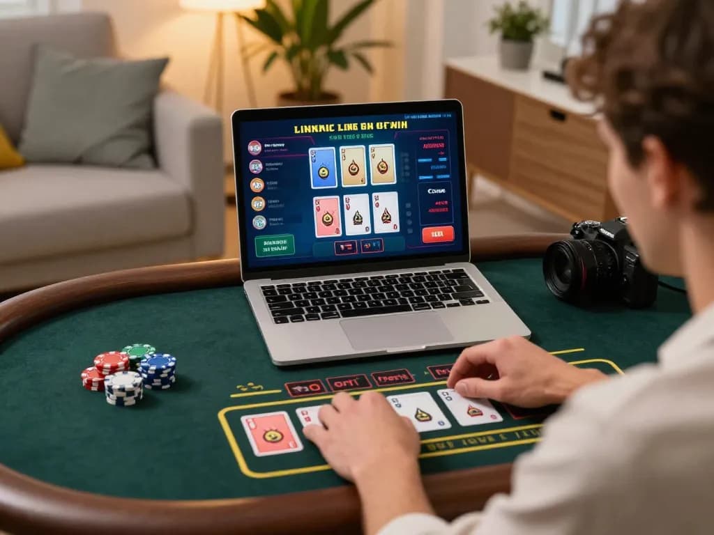 lode88 player enjoying live dealer action from home, showing vibrant online gaming interface and strategic engagement