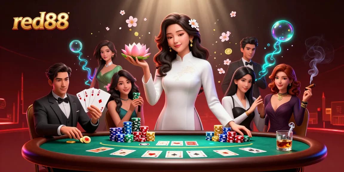 Experience high-stakes gaming at red88 with a dynamic poker scene and a graceful dealer.