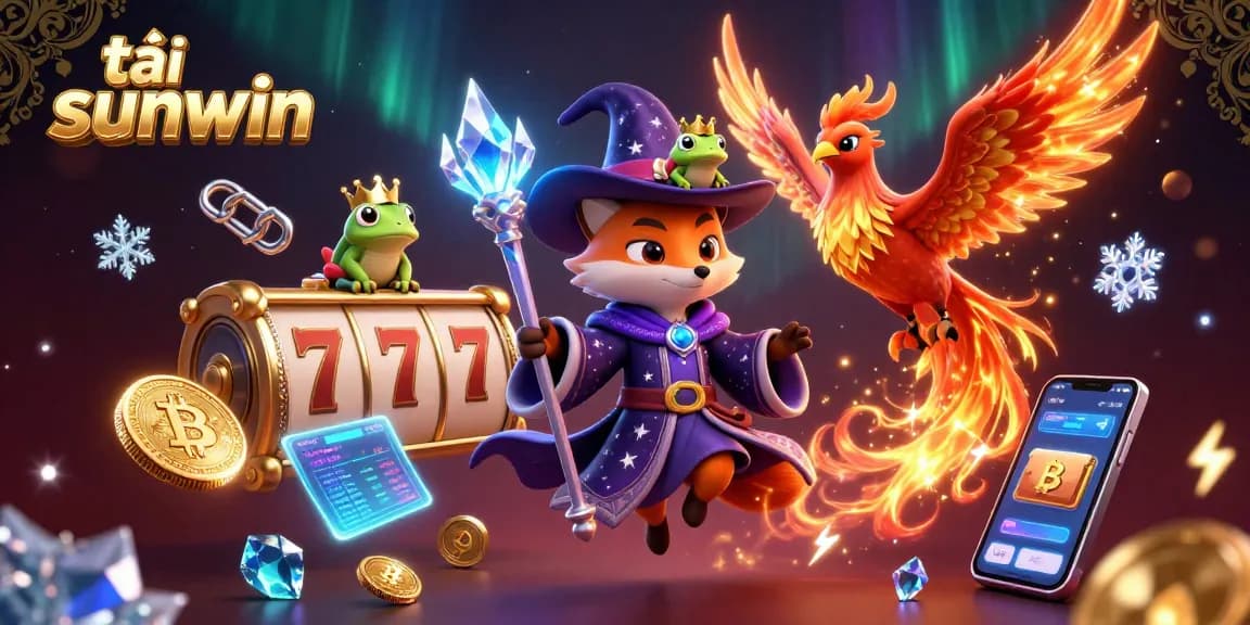 Win big with tải sunwin in this vibrant 3D illustration featuring a wizard and phoenix.