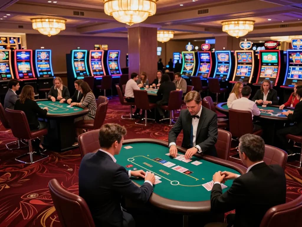 Players engaging in competitive poker games at okwin's luxurious casino.