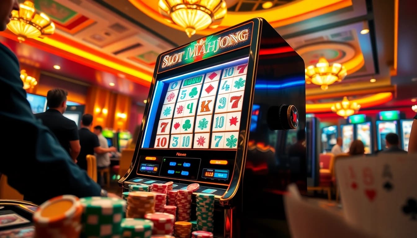 Engaging in Slot Mahjong at a vibrant casino, showcasing excitement and winning.