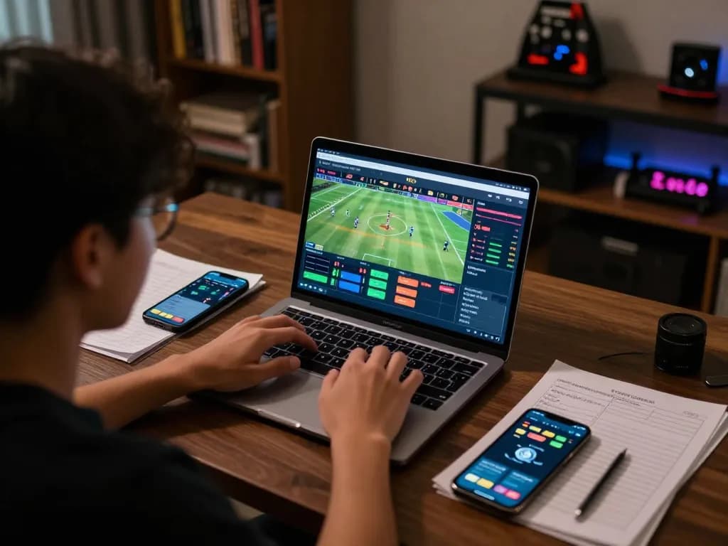 Nyalabet sports betting session showing strategic gameplay on laptop with vibrant match data
