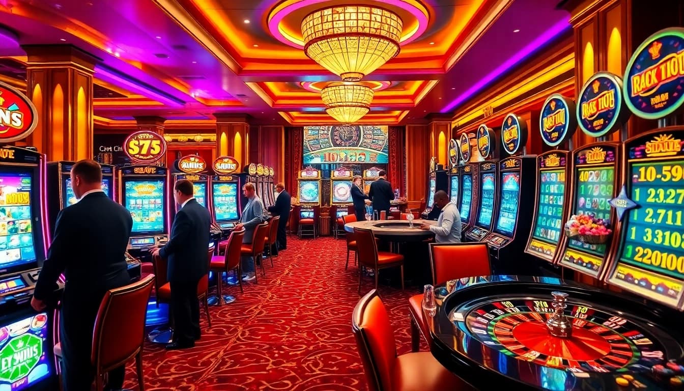 Engaged players enjoying RTP Slot games in a luxurious casino setting.