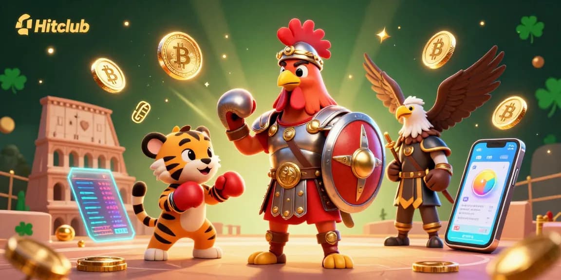 Engage with Hitclub's thrilling betting scene featuring vivid 3D characters amid crypto elements.
