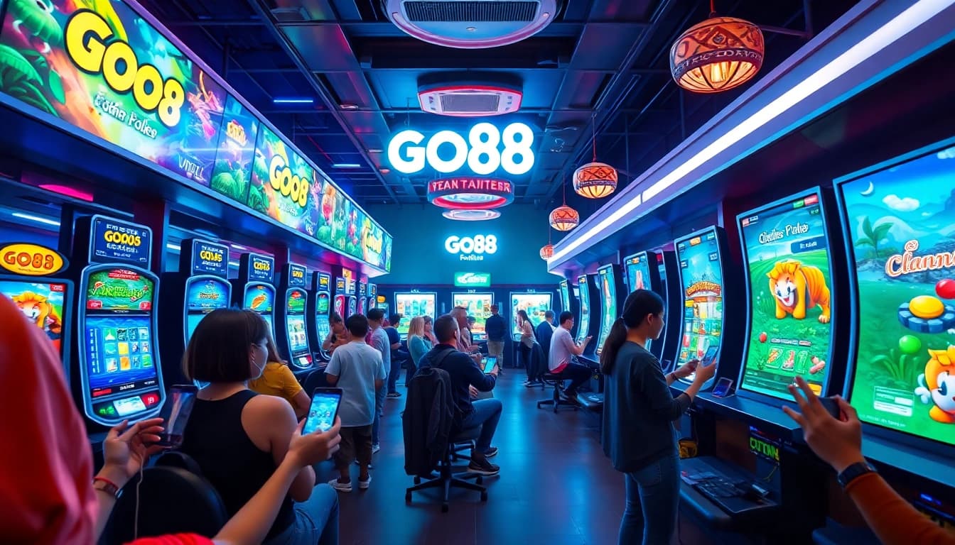 Players enjoying the GO88 online gaming platform with vibrant games and engaging visuals.