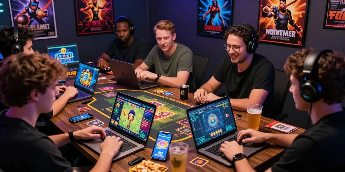 Engaging online gaming experience at https://gamebaidoithuong.is/ with friends playing card games and enjoying snacks.