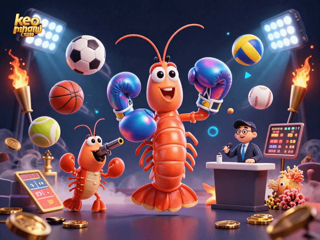 Engage in thrilling sports betting with keo nha cai featuring a colorful 3D cartoon scene packed with action.