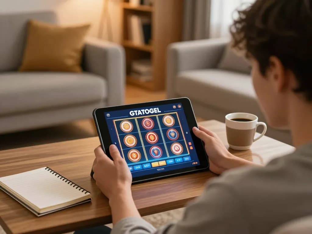 Engaging online gaming session with GTATOGEL interface in a cozy home setting.