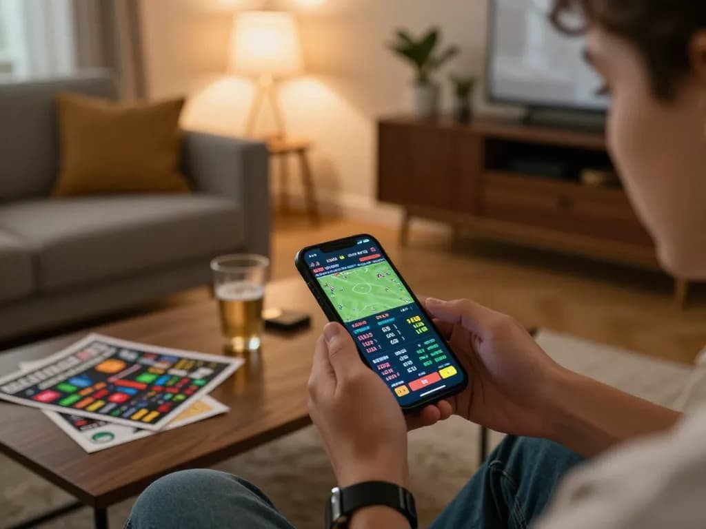 Engaging online sports betting experience via https://keonhacai5.mobi/ in a cozy living room.