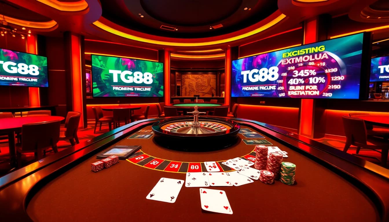 Experience the excitement of gambling at tg88 with vibrant poker chips and neon lights.