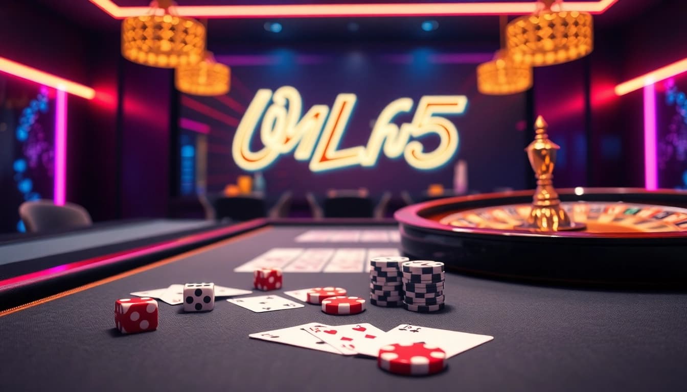 Experience thrilling gameplay at tài xỉu md5 online with an engaging casino setup showcasing dice and cards.