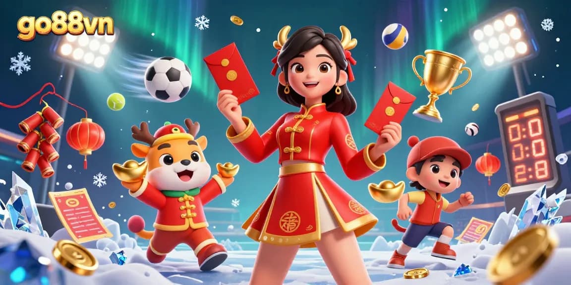 Engage with the vibrant go88vn casino scene as festive characters celebrate winnings through sports betting action.