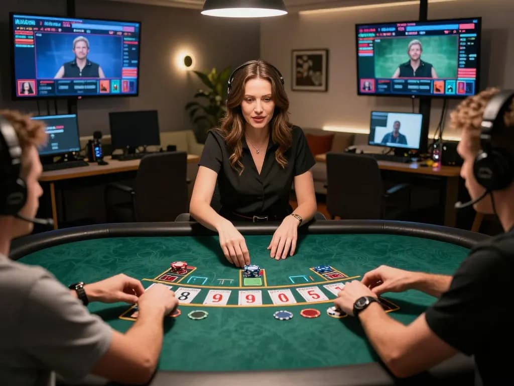 Players enjoy a live dealer blackjack game at cm88seo, showcasing strategic betting action and a classy atmosphere