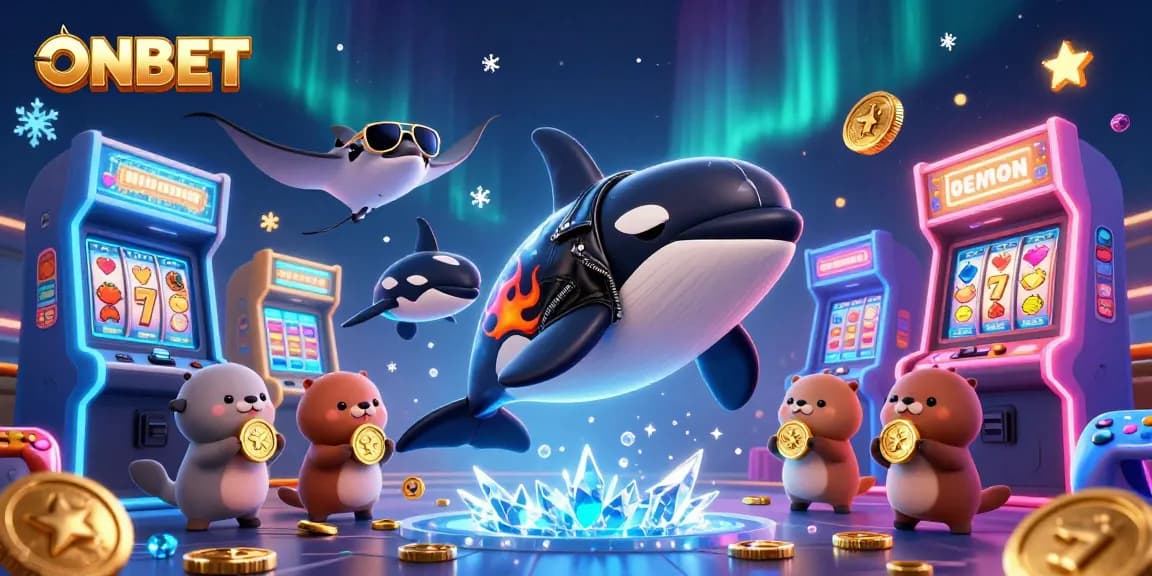 ONBET offers an exciting casino experience with vibrant game elements and characters celebrating wins.