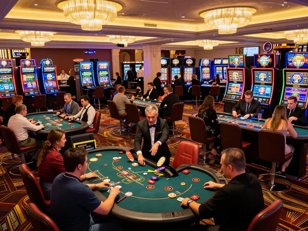 Players enjoy thrilling casino games at the ku win lounge, showcasing exciting gameplay and vibrant atmosphere.