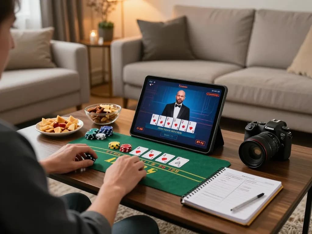Player enjoying live dealer blackjack on a tablet, emphasizing fly88's engagement.