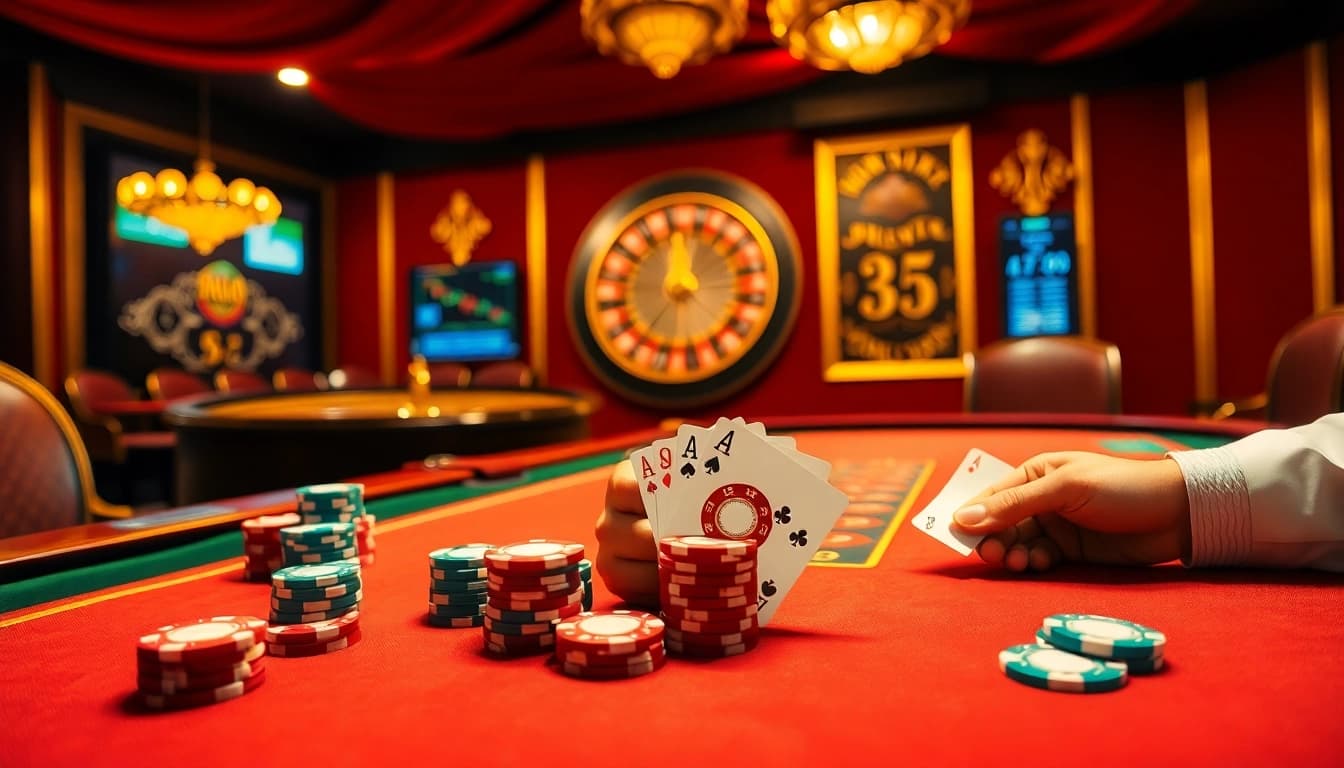 Experience luxury at the i9bet poker table, featuring vibrant chips and high-stakes cards.