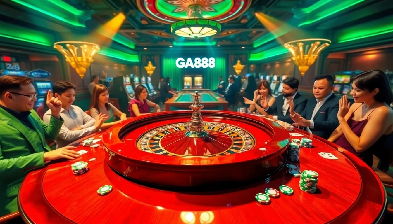 Players engaging in thrilling roulette action at GA888 casino, showcasing vibrant gaming excitement.