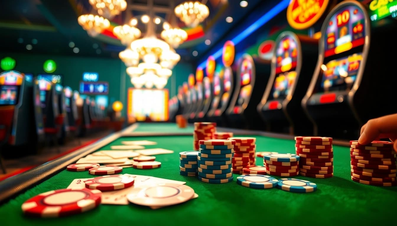 Link Alternatif SBOBET di meja poker dengan chip berwarna cerah dan kartu permainan.