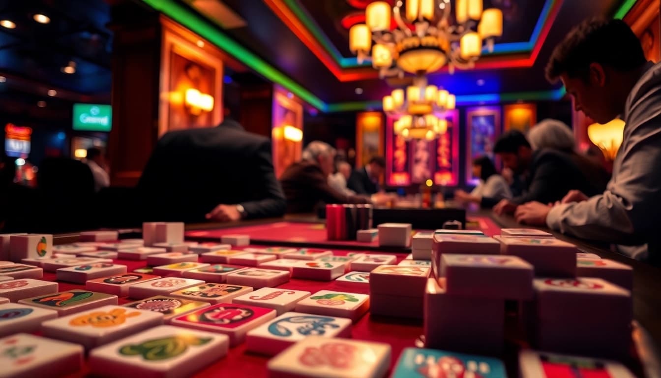 Permainan mahjong yang menarik di mahongtoto dengan suasana kasino yang seru.